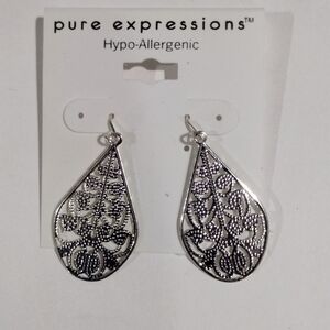 Expressions Filigree Design Silver tone Teardrop Earrings - Women's Jewelry